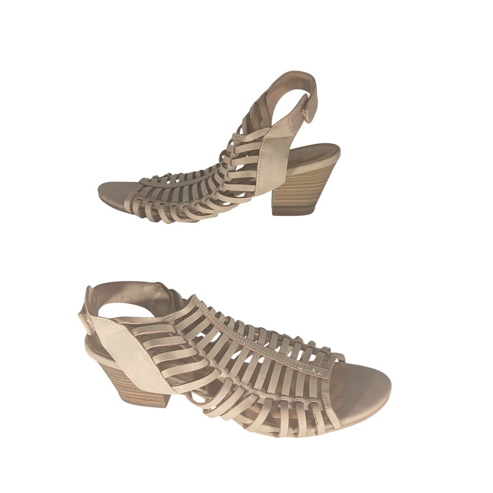 Coconuts by Matisse Cliff Sandals 8M Tan Strappy Cage‎ Block Heel Boho Gladiator